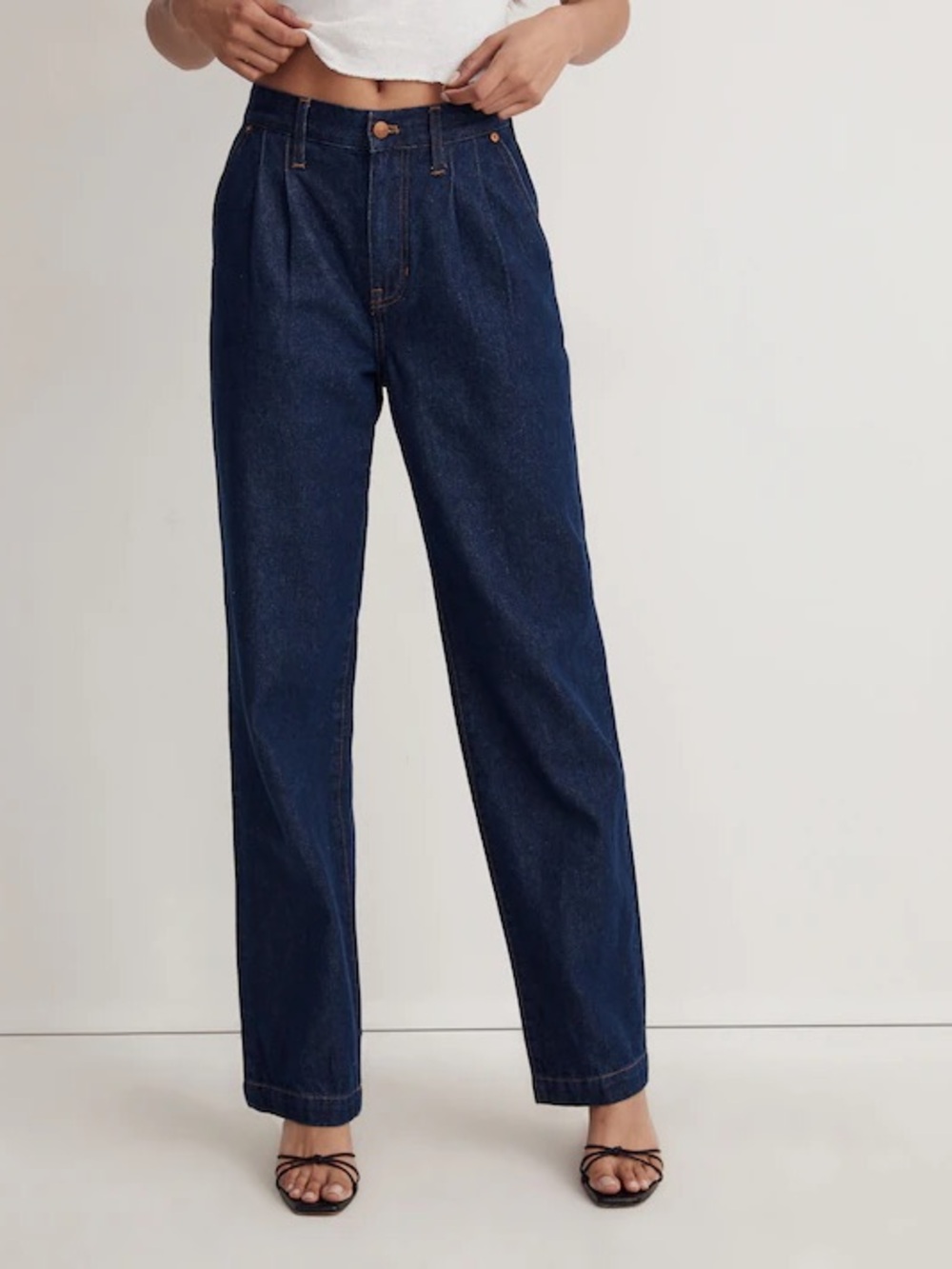 Madewell Indigo‎ Baggy Straight Pleated Jeans Dark Wash Size 31 Classic Trousers